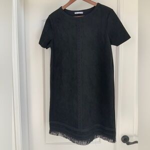 ZARA Woman Black FAUX SUEDE DRESS Mini embroidered